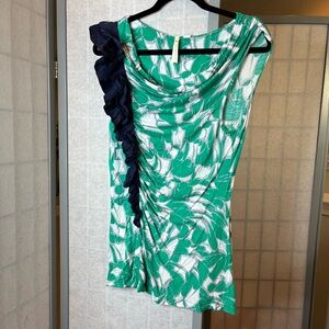 Anthropologie Little Yellow Button navy, green, gray and white sleeveless top